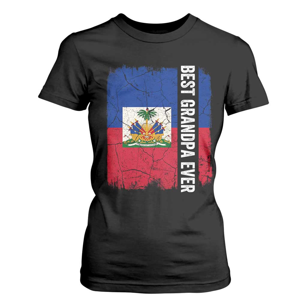 Best Grandpa Ever Haitian Granpapa T Shirt For Women Vintage Distressed Haiti Flag Father's Day TS02 Black Print Your Wear