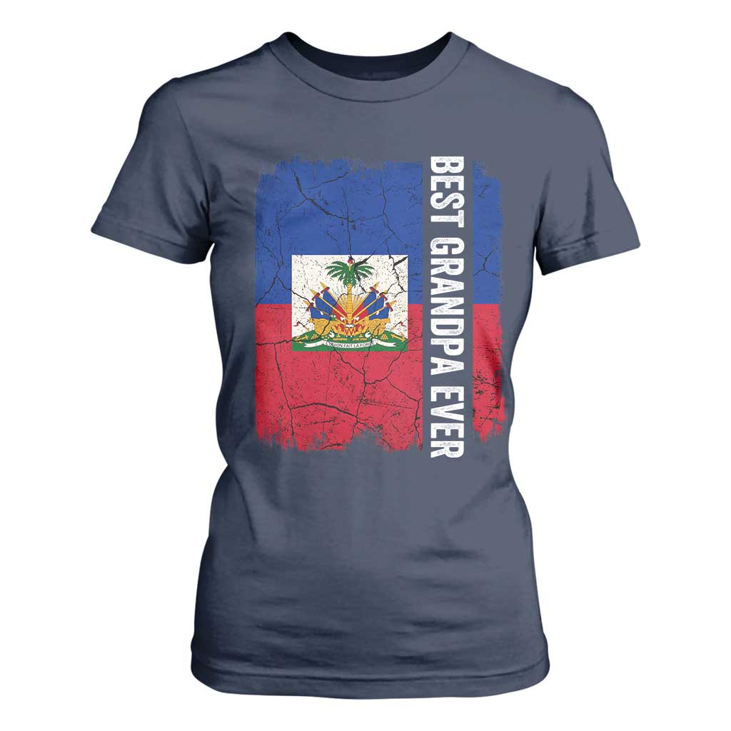 Best Grandpa Ever Haitian Granpapa T Shirt For Women Vintage Distressed Haiti Flag Father's Day TS02 Navy Print Your Wear