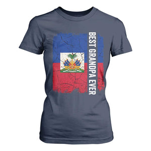 Best Grandpa Ever Haitian Granpapa T Shirt For Women Vintage Distressed Haiti Flag Father's Day TS02 Navy Print Your Wear