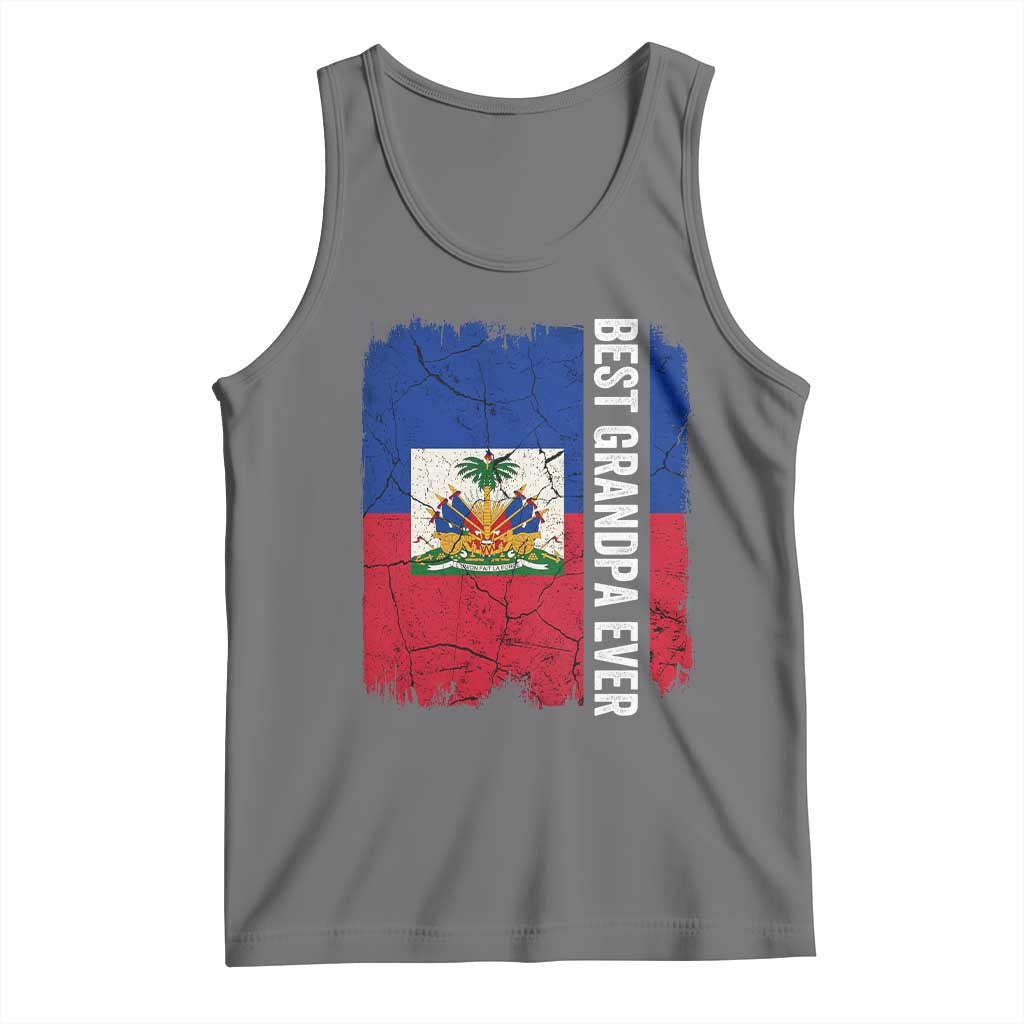 Best Grandpa Ever Haitian Granpapa Tank Top Vintage Distressed Haiti Flag Father's Day TS02 Black Heather Print Your Wear