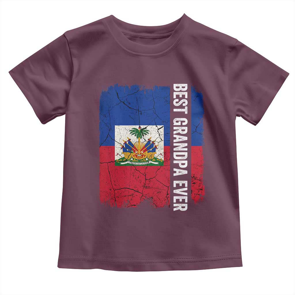 Best Grandpa Ever Haitian Granpapa Toddler T Shirt Vintage Distressed Haiti Flag Father's Day TS02 Maroon Print Your Wear