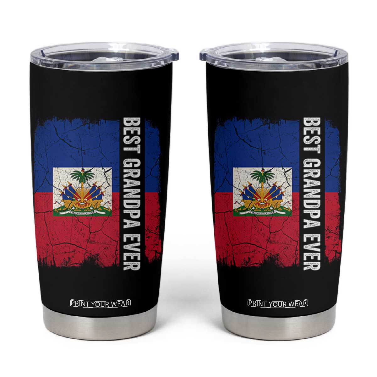 Best Grandpa Ever Haitian Granpapa Tumbler Cup Vintage Distressed Haiti Flag Father's Day TS02 Black Print Your Wear