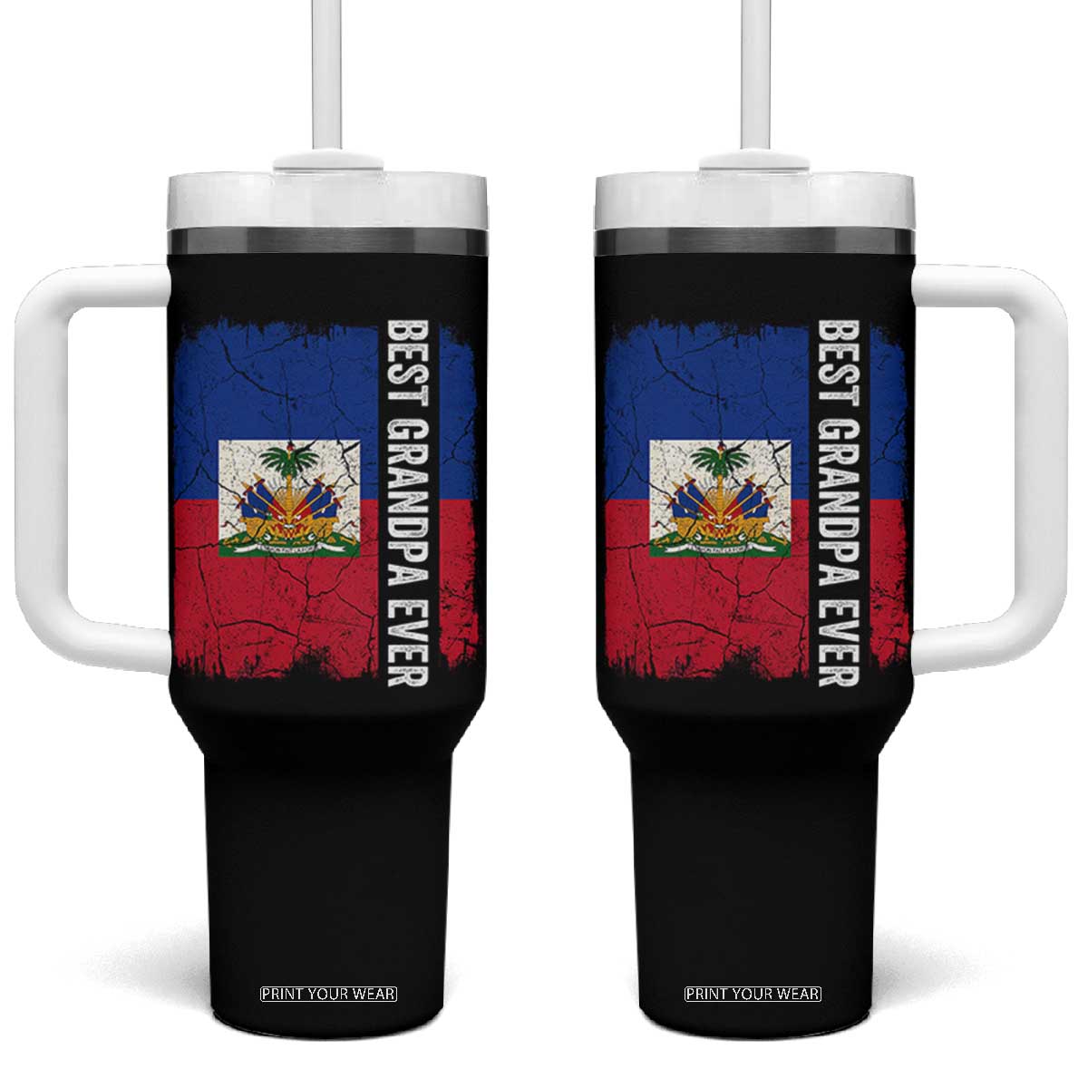 Best Grandpa Ever Haitian Granpapa Tumbler With Handle Vintage Distressed Haiti Flag Father's Day TS02 One Size: 40 oz Black Print Your Wear