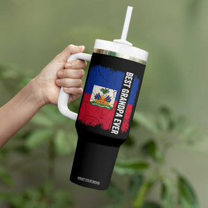 Best Grandpa Ever Haitian Granpapa Tumbler With Handle Vintage Distressed Haiti Flag Father's Day TS02 Print Your Wear