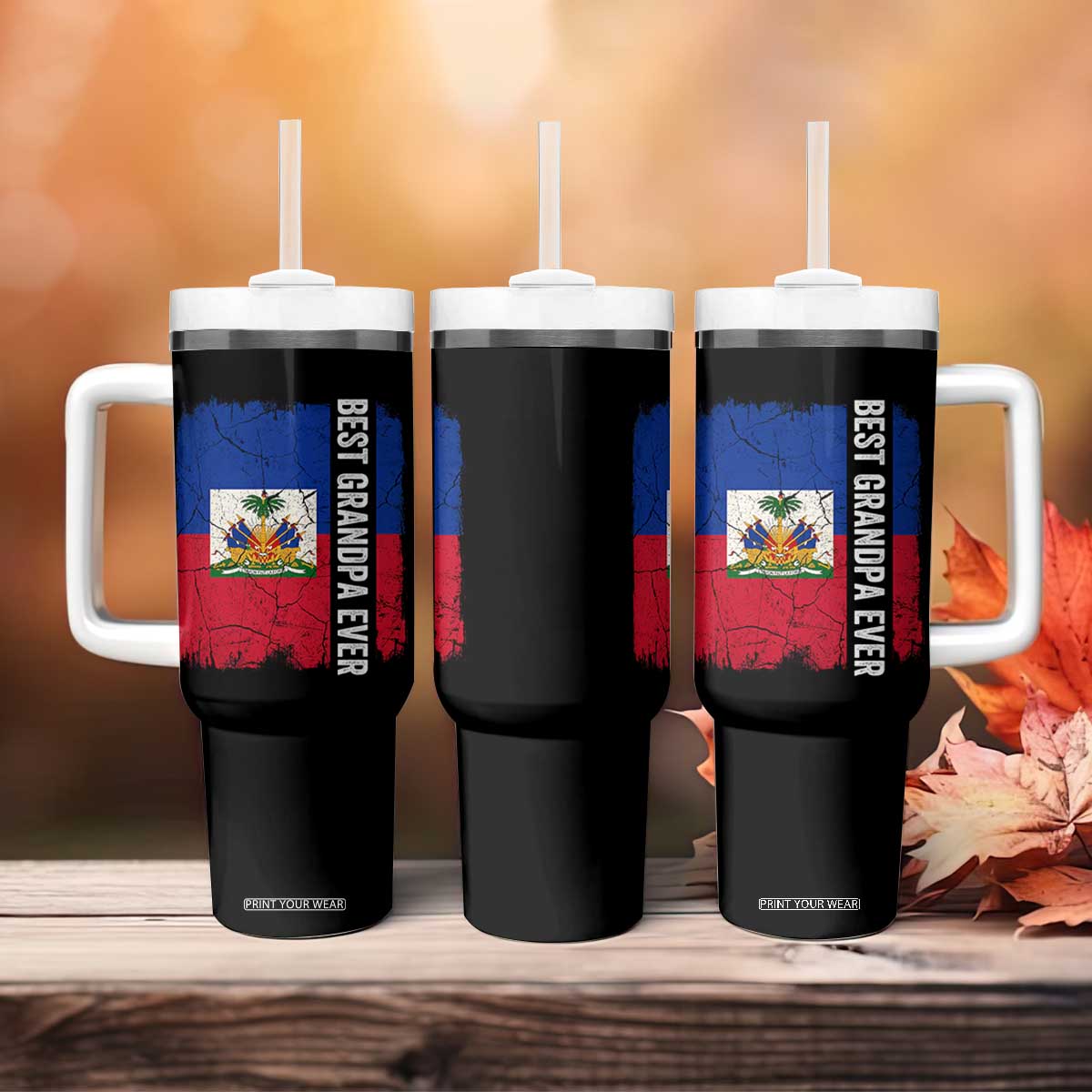 Best Grandpa Ever Haitian Granpapa Tumbler With Handle Vintage Distressed Haiti Flag Father's Day TS02 Print Your Wear