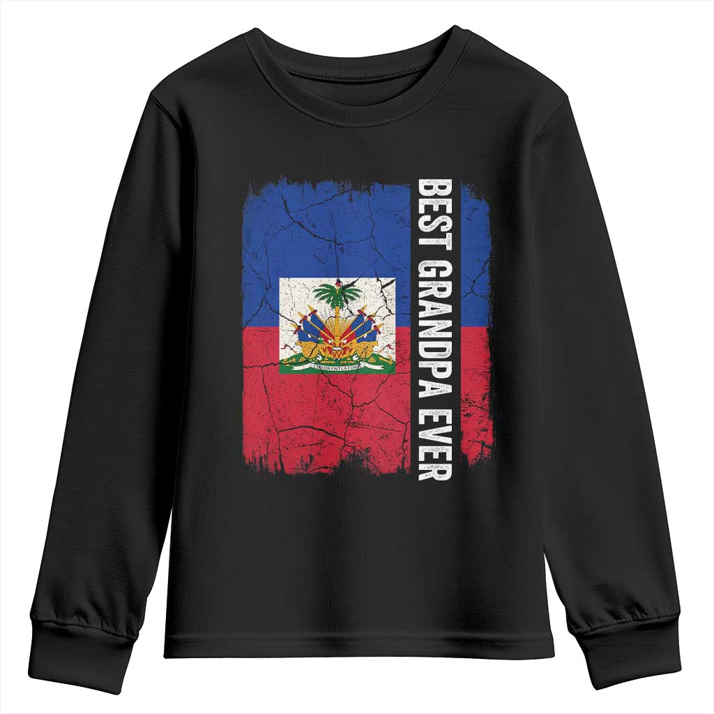 Best Grandpa Ever Haitian Granpapa Youth Sweatshirt Vintage Distressed Haiti Flag Father's Day TS02 Black Print Your Wear