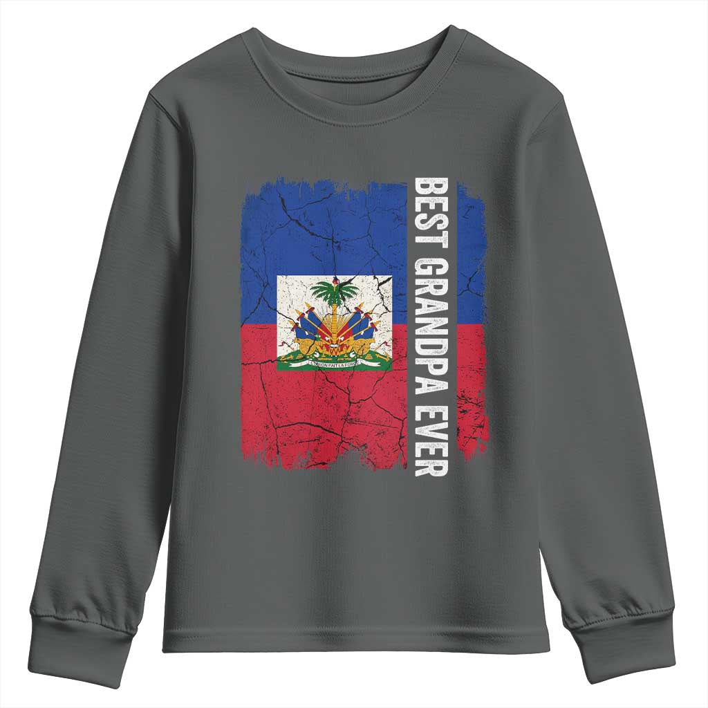 Best Grandpa Ever Haitian Granpapa Youth Sweatshirt Vintage Distressed Haiti Flag Father's Day TS02 Dark Heather Print Your Wear