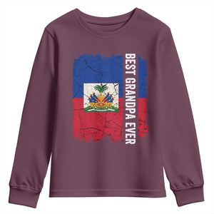 Best Grandpa Ever Haitian Granpapa Youth Sweatshirt Vintage Distressed Haiti Flag Father's Day TS02 Maroon Print Your Wear