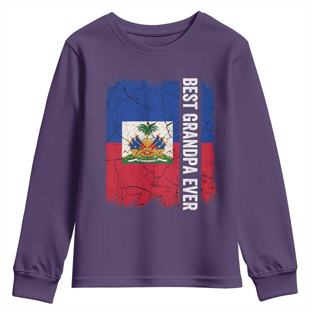 Best Grandpa Ever Haitian Granpapa Youth Sweatshirt Vintage Distressed Haiti Flag Father's Day TS02 Purple Print Your Wear