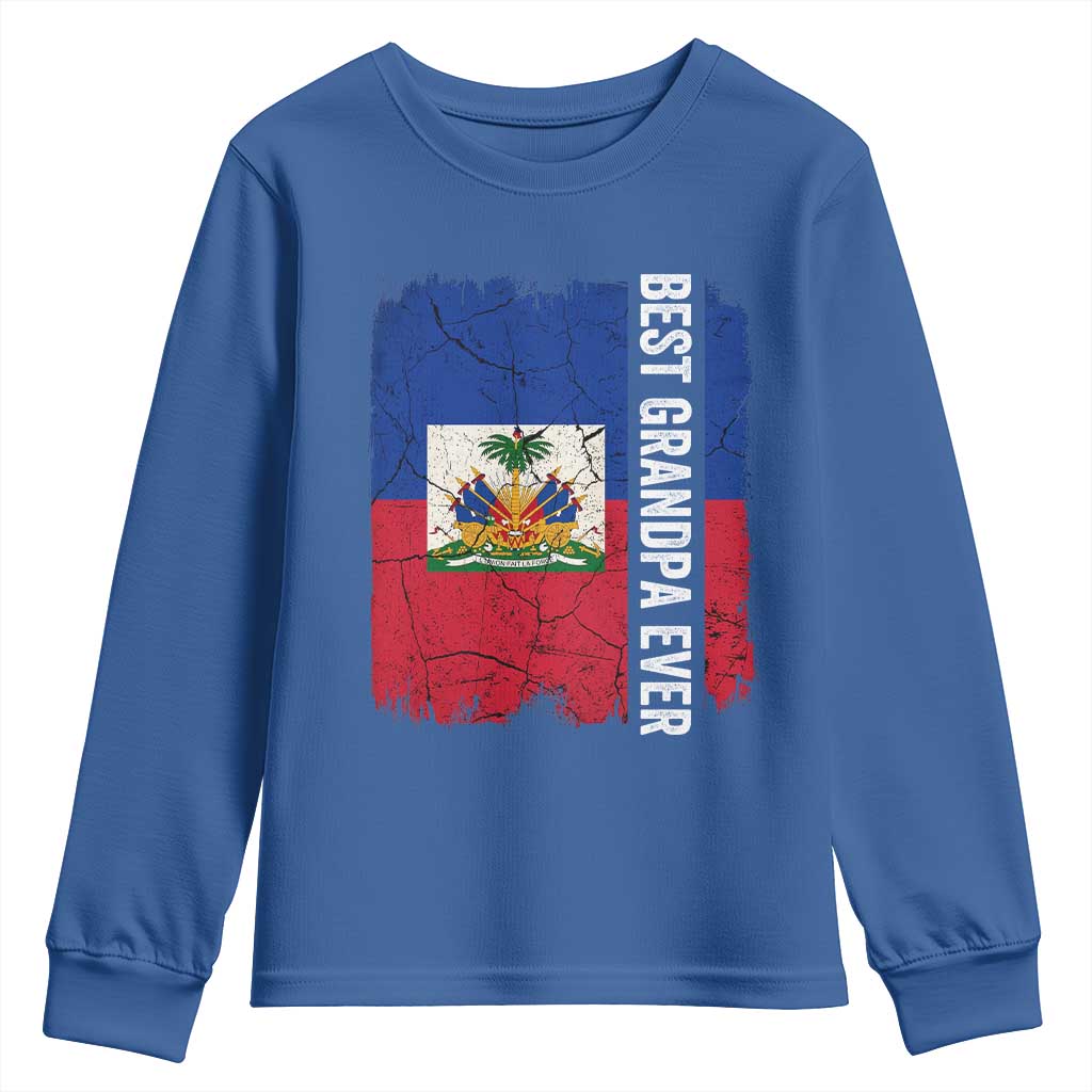 Best Grandpa Ever Haitian Granpapa Youth Sweatshirt Vintage Distressed Haiti Flag Father's Day TS02 Royal Blue Print Your Wear