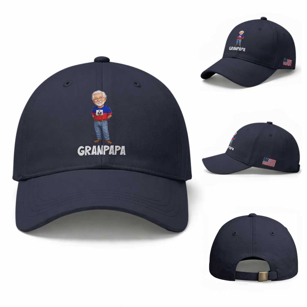 Granpapa Haitian Creole Grandpa Pride Baseball Cap Grandfather Hispanic Haiti Heritage Father's Day TS02 Baseball Cap Universal Fit Navy Print Your Wear
