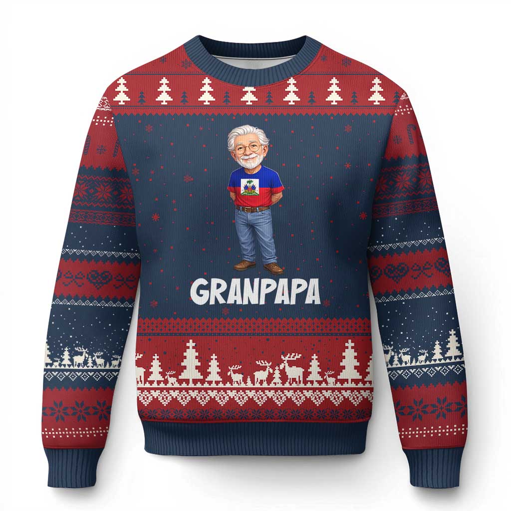 Granpapa Haitian Creole Grandpa Pride Ugly Christmas Sweater Grandfather Hispanic Haiti Heritage Father's Day TS02 Navy Red Print Your Wear