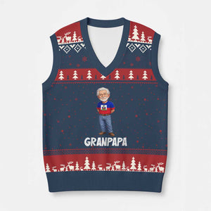 Granpapa Haitian Creole Grandpa Pride V-Neck Knit Sweater Vest Grandfather Hispanic Haiti Heritage Father's Day TS02 Navy Red Print Your Wear