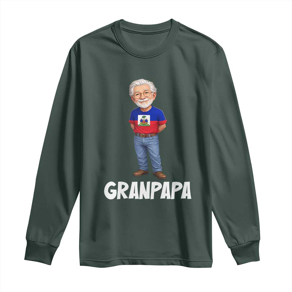 Granpapa Haitian Creole Grandpa Pride Long Sleeve Shirt Grandfather Hispanic Haiti Heritage Father's Day TS02 Dark Forest Green Print Your Wear