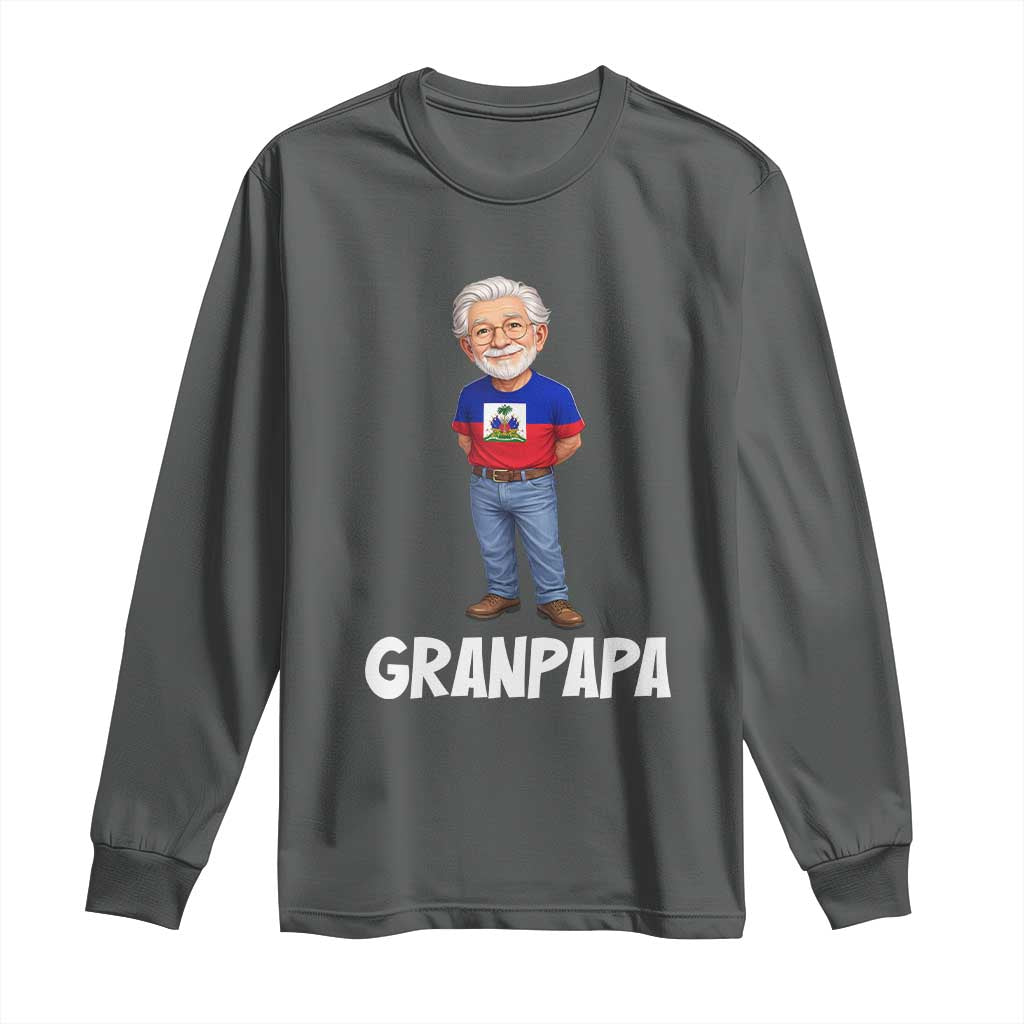 Granpapa Haitian Creole Grandpa Pride Long Sleeve Shirt Grandfather Hispanic Haiti Heritage Father's Day TS02 Dark Heather Print Your Wear