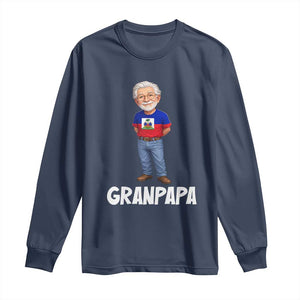 Granpapa Haitian Creole Grandpa Pride Long Sleeve Shirt Grandfather Hispanic Haiti Heritage Father's Day TS02 Navy Print Your Wear