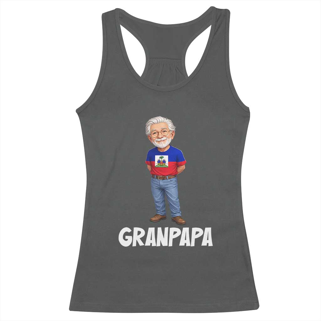 Granpapa Haitian Creole Grandpa Pride Racerback Tank Top Grandfather Hispanic Haiti Heritage Father's Day TS02 Dark Heather Print Your Wear