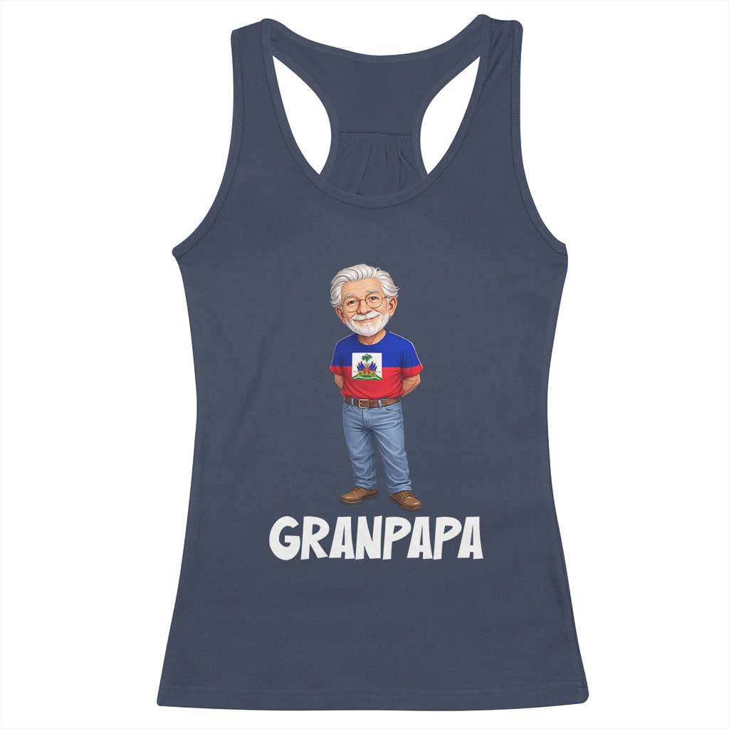 Granpapa Haitian Creole Grandpa Pride Racerback Tank Top Grandfather Hispanic Haiti Heritage Father's Day TS02 Navy Print Your Wear