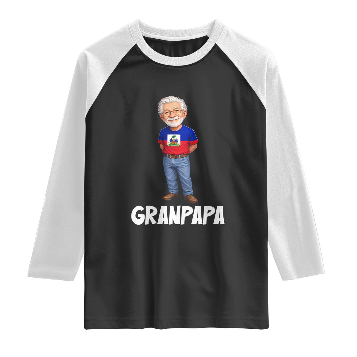 Granpapa Haitian Creole Grandpa Pride Raglan Shirt Grandfather Hispanic Haiti Heritage Father's Day TS02 Black White Print Your Wear