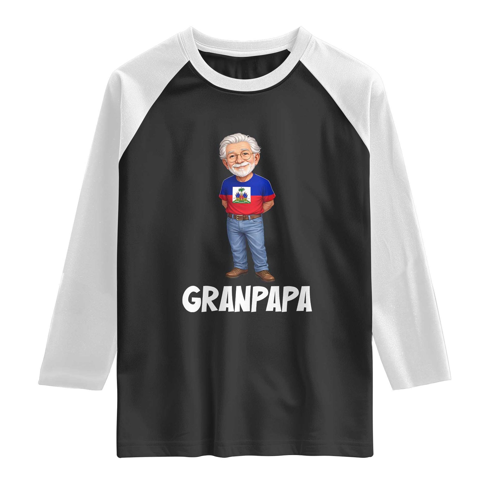 Granpapa Haitian Creole Grandpa Pride Raglan Shirt Grandfather Hispanic Haiti Heritage Father's Day TS02 Black White Print Your Wear