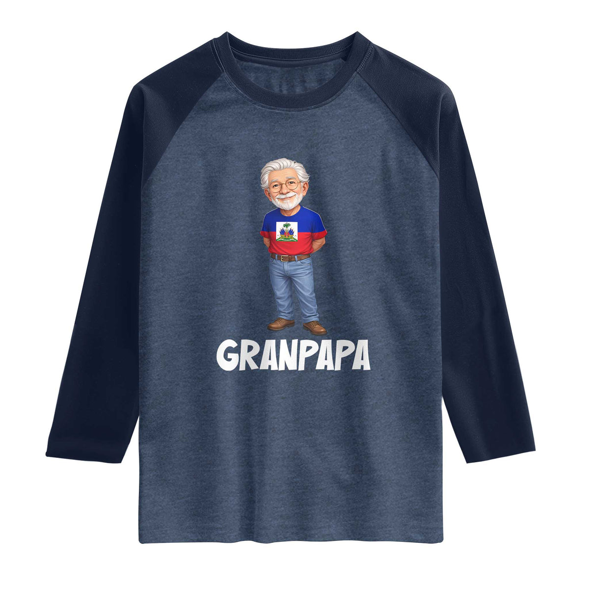 Granpapa Haitian Creole Grandpa Pride Raglan Shirt Grandfather Hispanic Haiti Heritage Father's Day TS02 Heather Denim Navy Print Your Wear