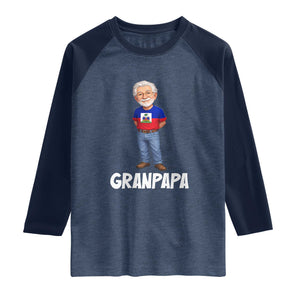 Granpapa Haitian Creole Grandpa Pride Raglan Shirt Grandfather Hispanic Haiti Heritage Father's Day TS02 Heather Denim Navy Print Your Wear