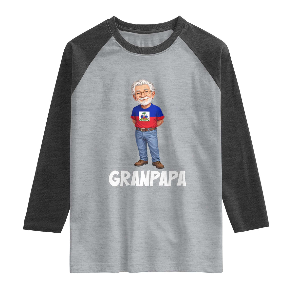 Granpapa Haitian Creole Grandpa Pride Raglan Shirt Grandfather Hispanic Haiti Heritage Father's Day TS02 Heather Gray Heather Charcoal Print Your Wear
