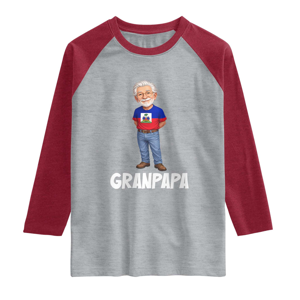 Granpapa Haitian Creole Grandpa Pride Raglan Shirt Grandfather Hispanic Haiti Heritage Father's Day TS02 Heather Gray Heather Red Print Your Wear