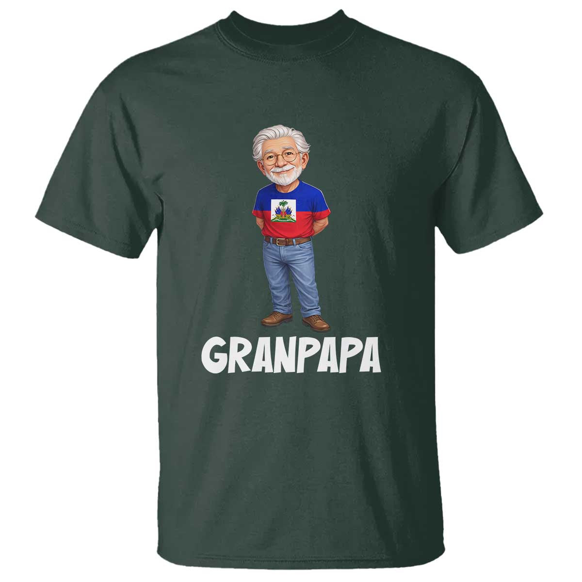 Granpapa Haitian Creole Grandpa Pride T Shirt Grandfather Hispanic Haiti Heritage Father's Day TS02 Dark Forest Green Print Your Wear
