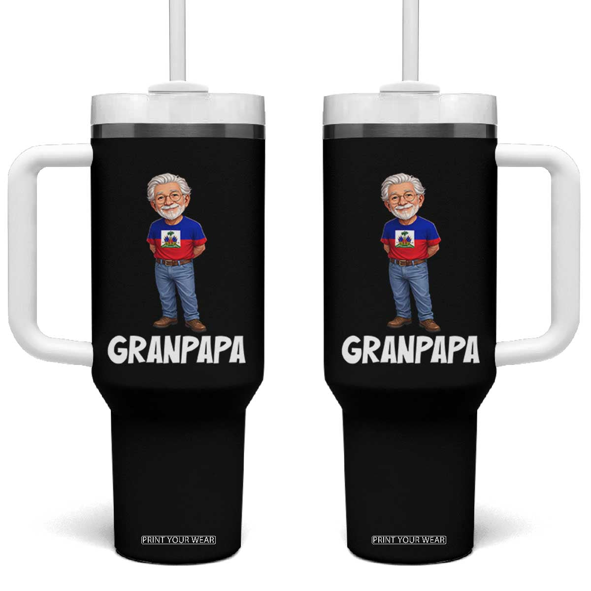 Granpapa Haitian Creole Grandpa Pride Tumbler With Handle Grandfather Hispanic Haiti Heritage Father's Day TS02 One Size: 40 oz Black Print Your Wear