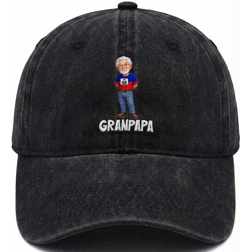 Granpapa Haitian Creole Grandpa Pride Washed Cotton Baseball Cap Grandfather Hispanic Haiti Heritage Father's Day TS02 Print Your Wear
