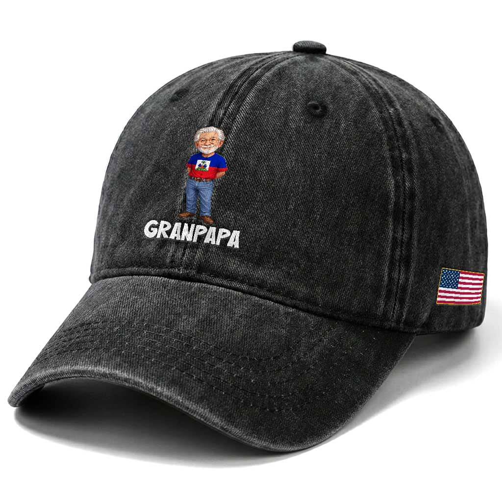 Granpapa Haitian Creole Grandpa Pride Washed Cotton Baseball Cap Grandfather Hispanic Haiti Heritage Father's Day TS02 Print Your Wear