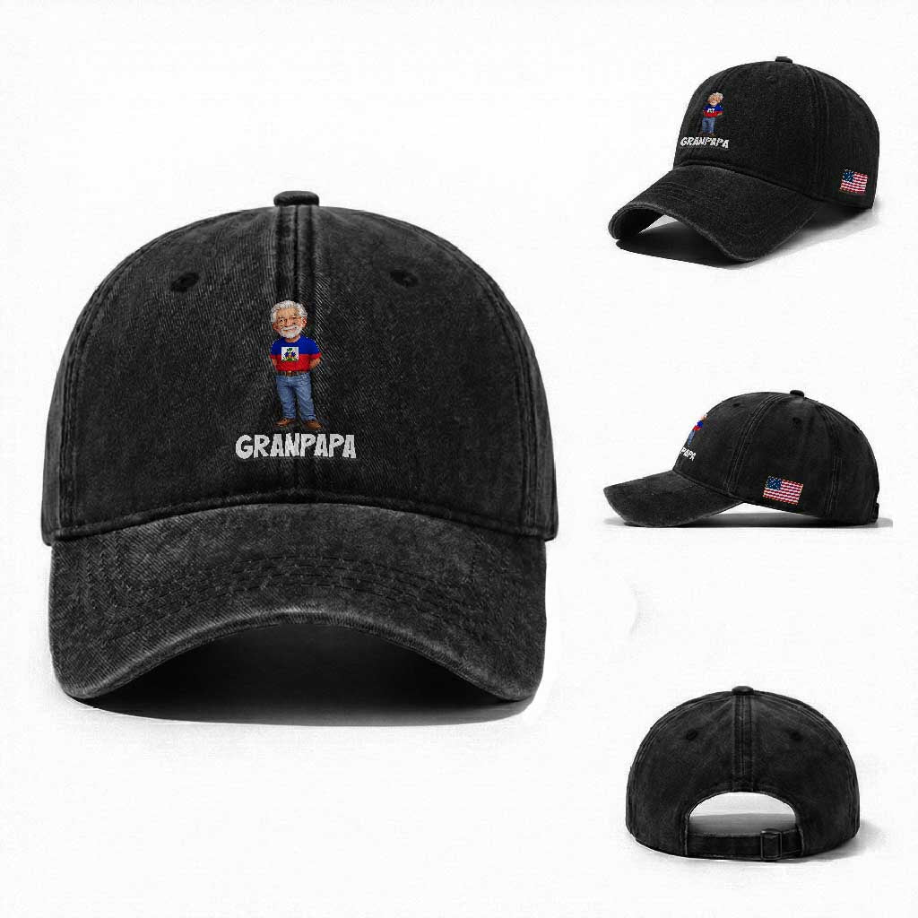 Granpapa Haitian Creole Grandpa Pride Washed Cotton Baseball Cap Grandfather Hispanic Haiti Heritage Father's Day TS02 Washed Cap Universal Fit Black Print Your Wear