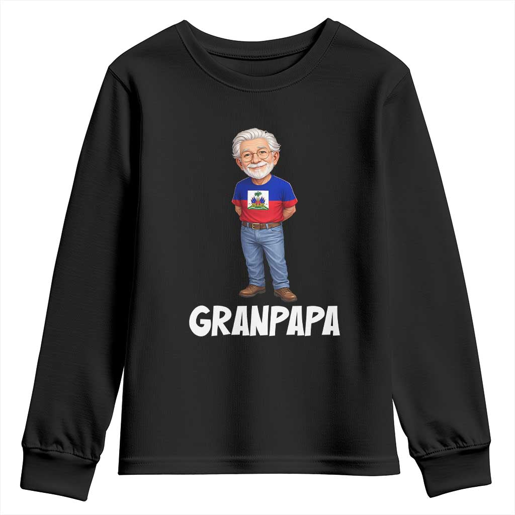 Granpapa Haitian Creole Grandpa Pride Youth Sweatshirt Grandfather Hispanic Haiti Heritage Father's Day TS02 Black Print Your Wear