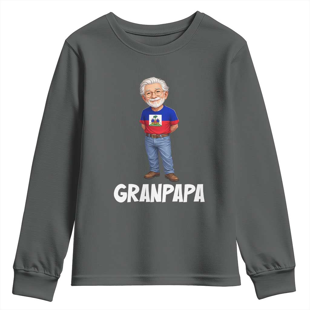 Granpapa Haitian Creole Grandpa Pride Youth Sweatshirt Grandfather Hispanic Haiti Heritage Father's Day TS02 Dark Heather Print Your Wear