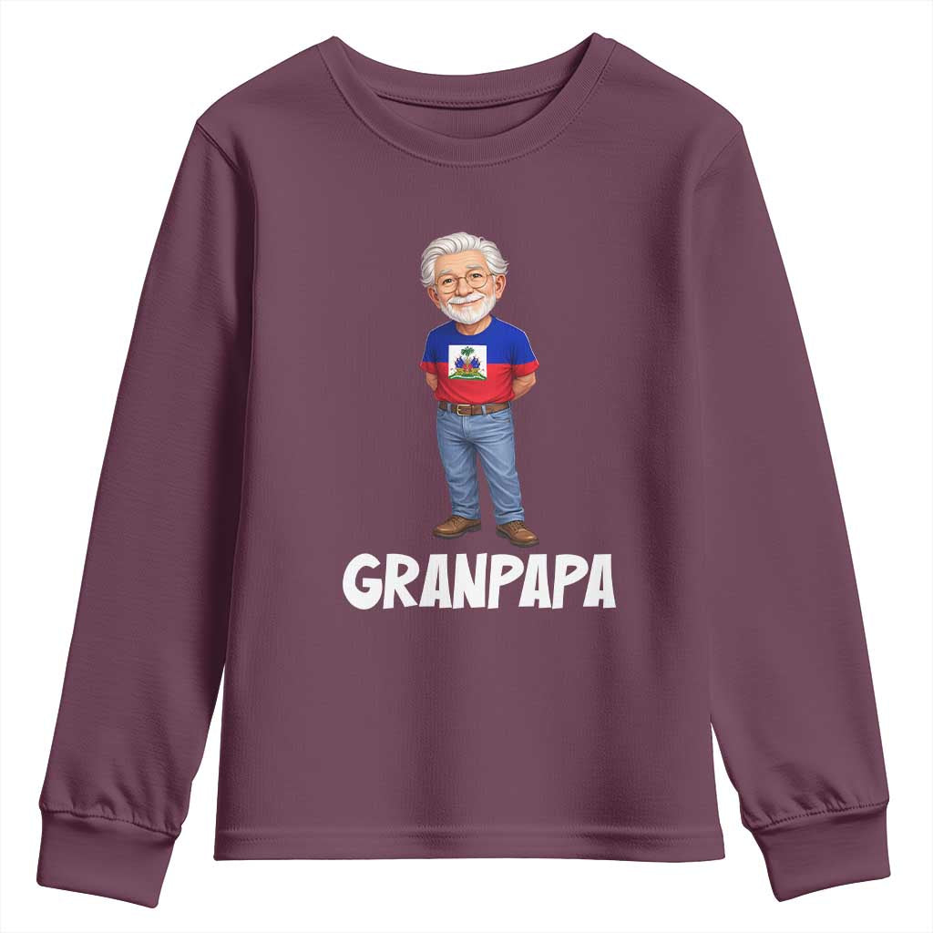 Granpapa Haitian Creole Grandpa Pride Youth Sweatshirt Grandfather Hispanic Haiti Heritage Father's Day TS02 Maroon Print Your Wear