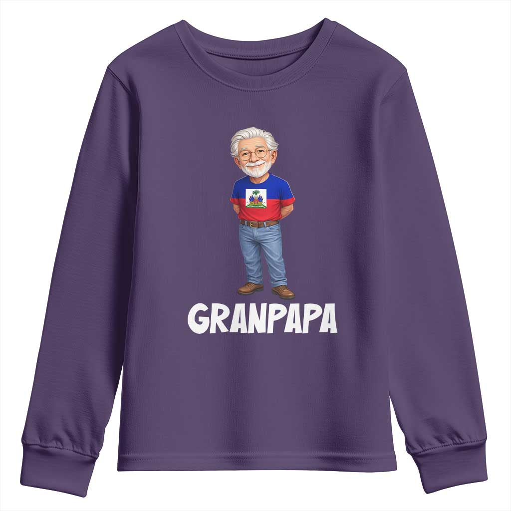 Granpapa Haitian Creole Grandpa Pride Youth Sweatshirt Grandfather Hispanic Haiti Heritage Father's Day TS02 Purple Print Your Wear