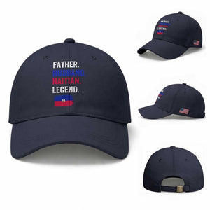 Father Husband Haitian Legend Baseball Cap Distressed Haiti Flag Dad Gift Father's Day TS02 Baseball Cap Universal Fit Navy Print Your Wear