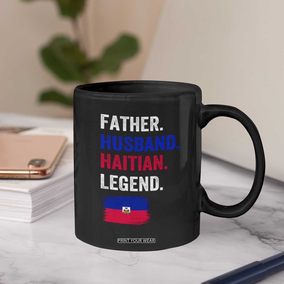 Father Husband Haitian Legend Coffee Mug Distressed Haiti Flag Dad Gift Father's Day TS02 Print Your Wear