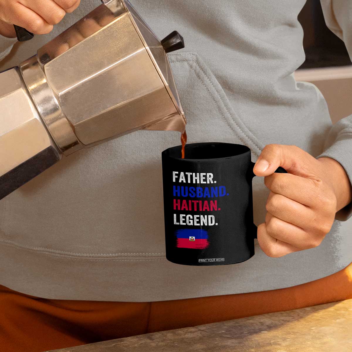 Father Husband Haitian Legend Coffee Mug Distressed Haiti Flag Dad Gift Father's Day TS02 Print Your Wear