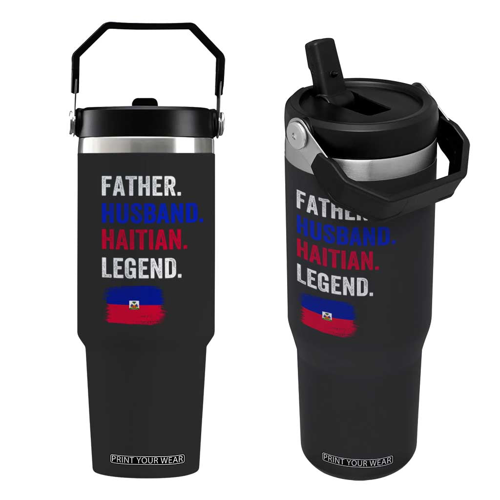 Father Husband Haitian Legend Flip Straw Tumbler Distressed Haiti Flag Dad Gift Father's Day TS02 One Size: 30 oz Black Print Your Wear