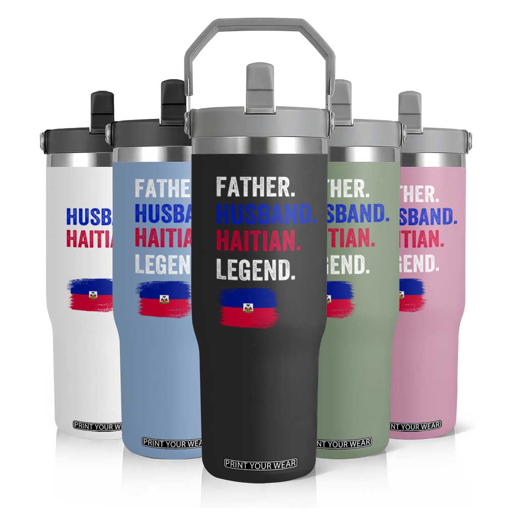 Father Husband Haitian Legend Flip Straw Tumbler Distressed Haiti Flag Dad Gift Father's Day TS02 Print Your Wear