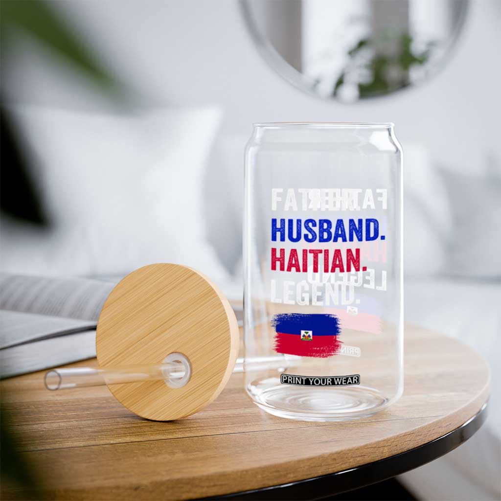 Father Husband Haitian Legend Glass Can Distressed Haiti Flag Dad Gift Father's Day TS02 Print Your Wear