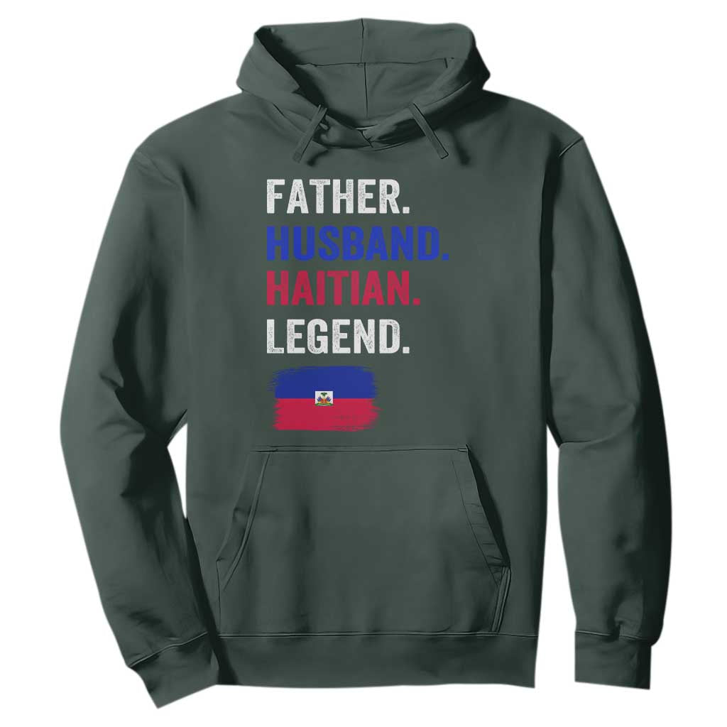 Father Husband Haitian Legend Hoodie Distressed Haiti Flag Dad Gift Father's Day TS02 Dark Forest Green Print Your Wear
