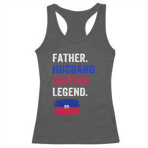 Father Husband Haitian Legend Racerback Tank Top Distressed Haiti Flag Dad Gift Father's Day TS02 Dark Heather Print Your Wear