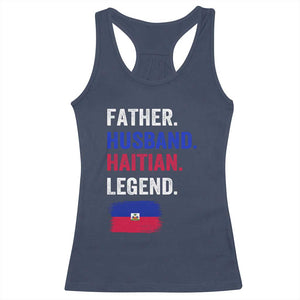 Father Husband Haitian Legend Racerback Tank Top Distressed Haiti Flag Dad Gift Father's Day TS02 Navy Print Your Wear