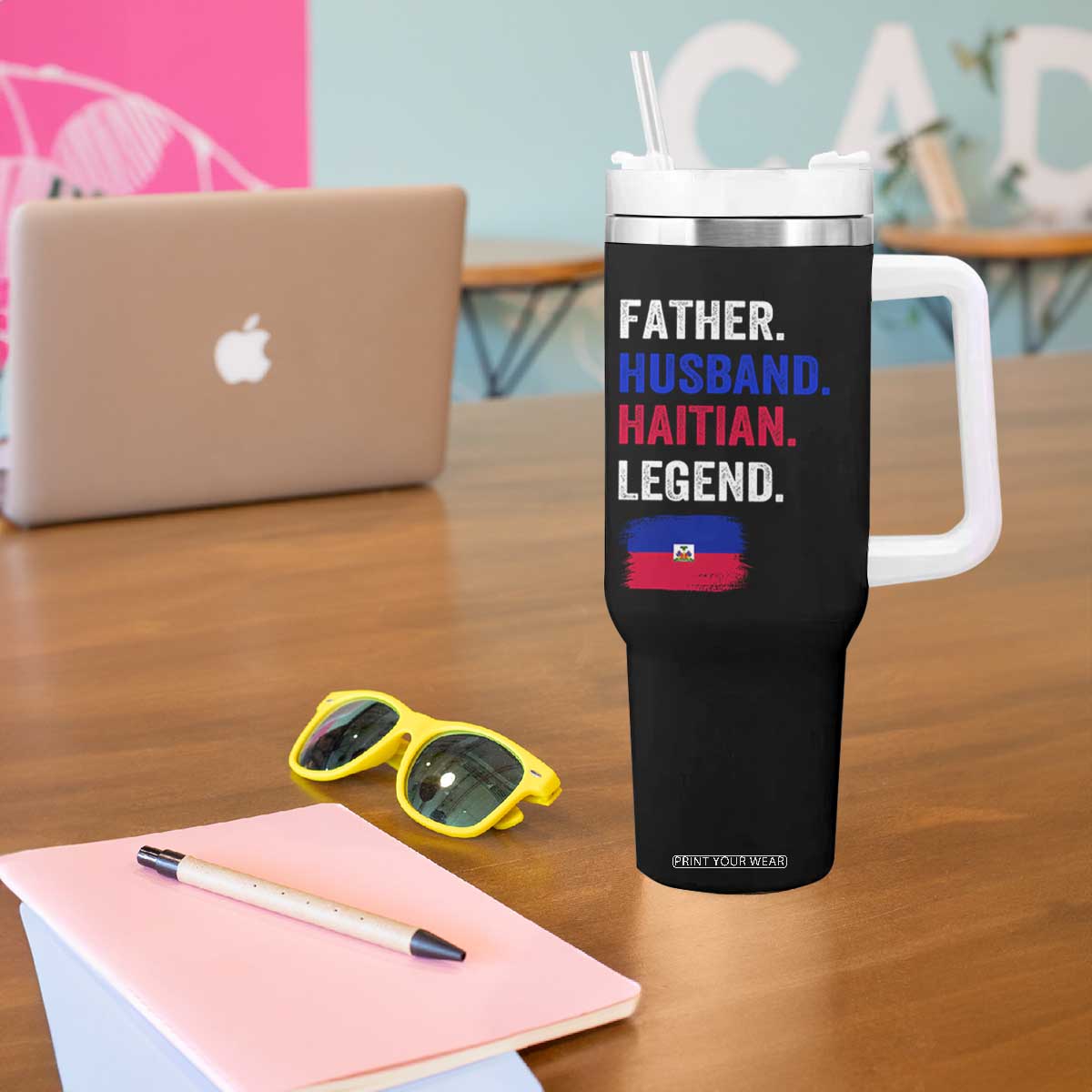 Father Husband Haitian Legend Tumbler With Handle Distressed Haiti Flag Dad Gift Father's Day TS02 Print Your Wear