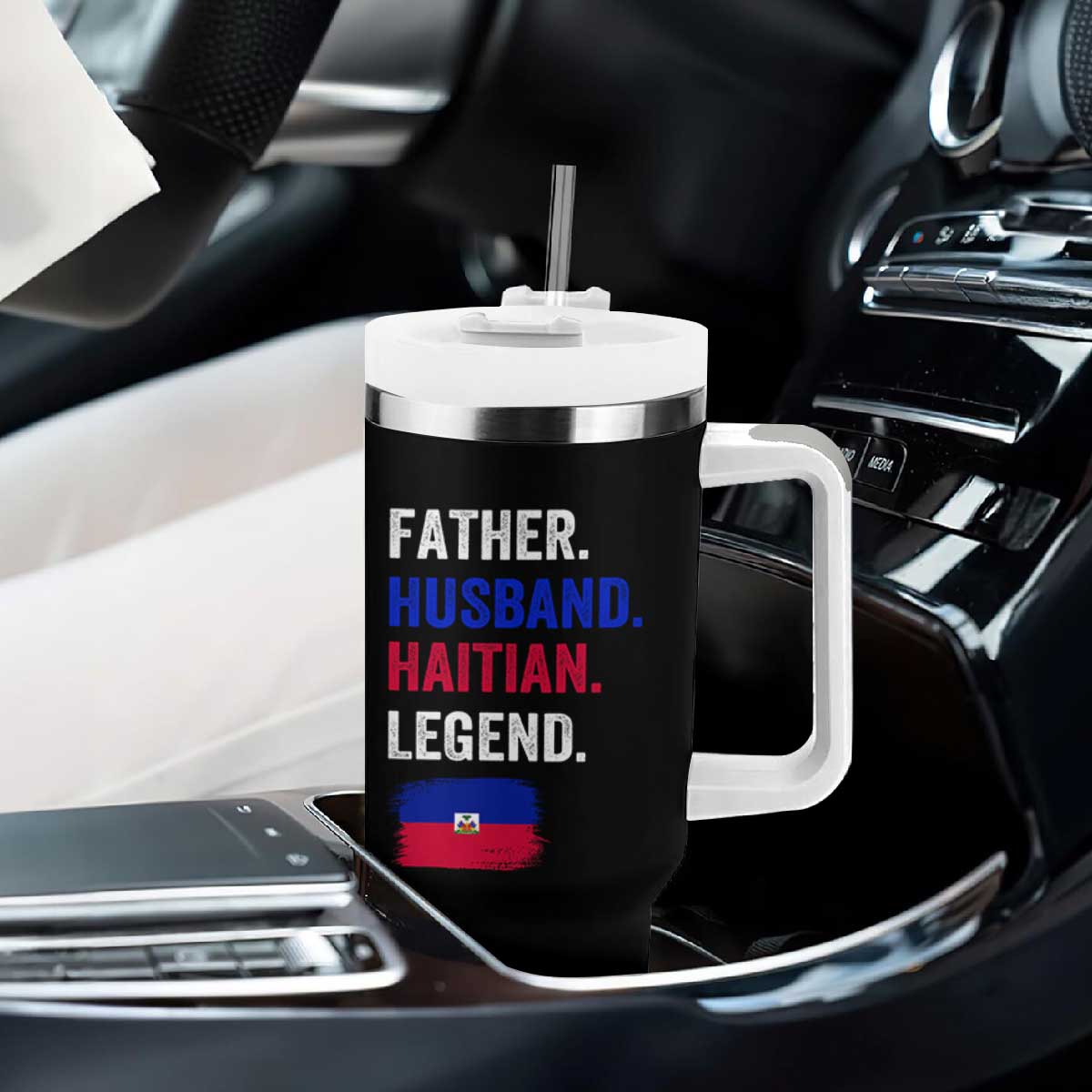 Father Husband Haitian Legend Tumbler With Handle Distressed Haiti Flag Dad Gift Father's Day TS02 Print Your Wear