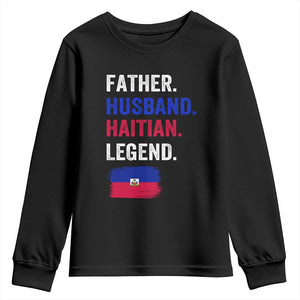 Father Husband Haitian Legend Youth Sweatshirt Distressed Haiti Flag Dad Gift Father's Day TS02 Black Print Your Wear