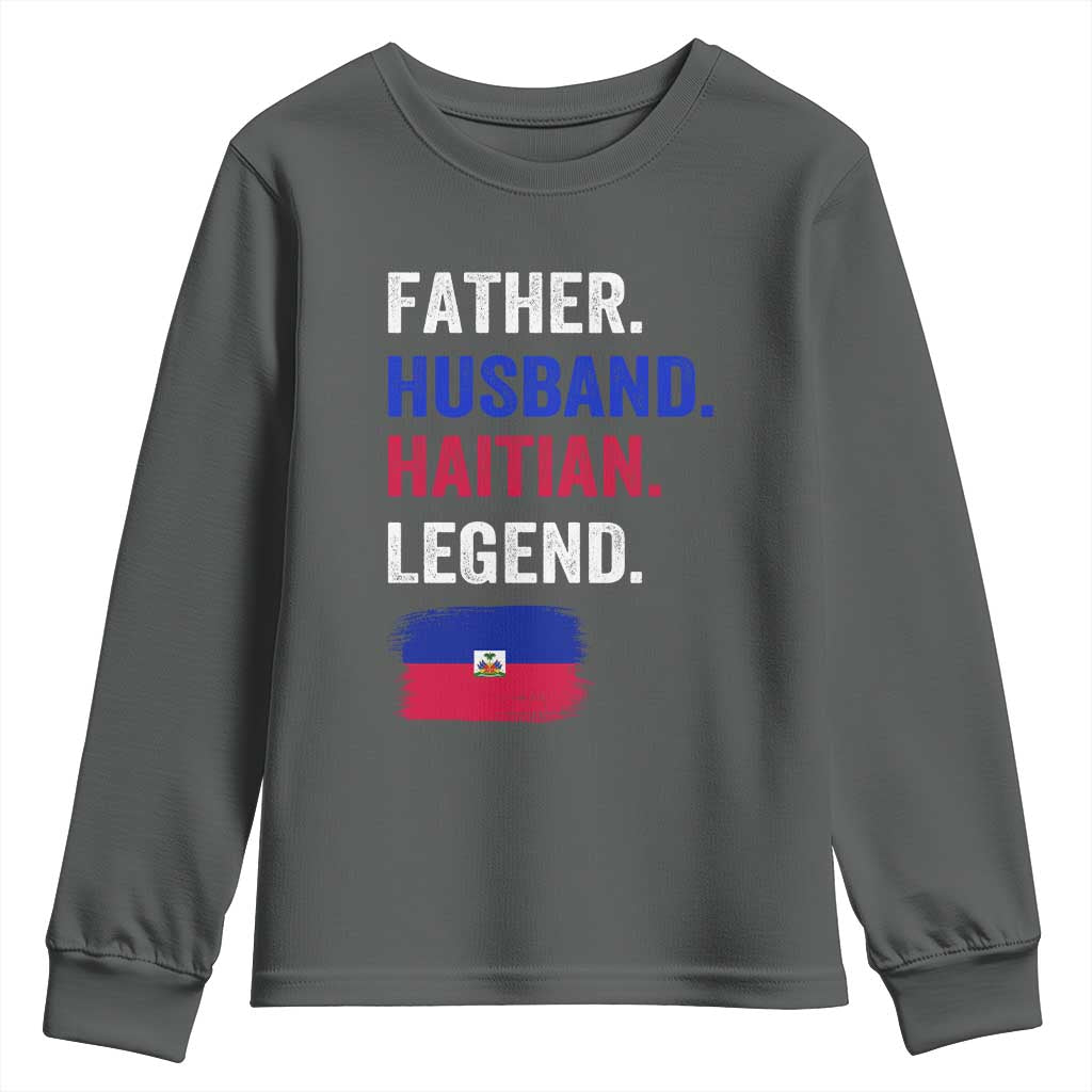 Father Husband Haitian Legend Youth Sweatshirt Distressed Haiti Flag Dad Gift Father's Day TS02 Dark Heather Print Your Wear